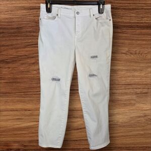 Talbots White Straigh Crop Distressed Denim Jeans Size 10